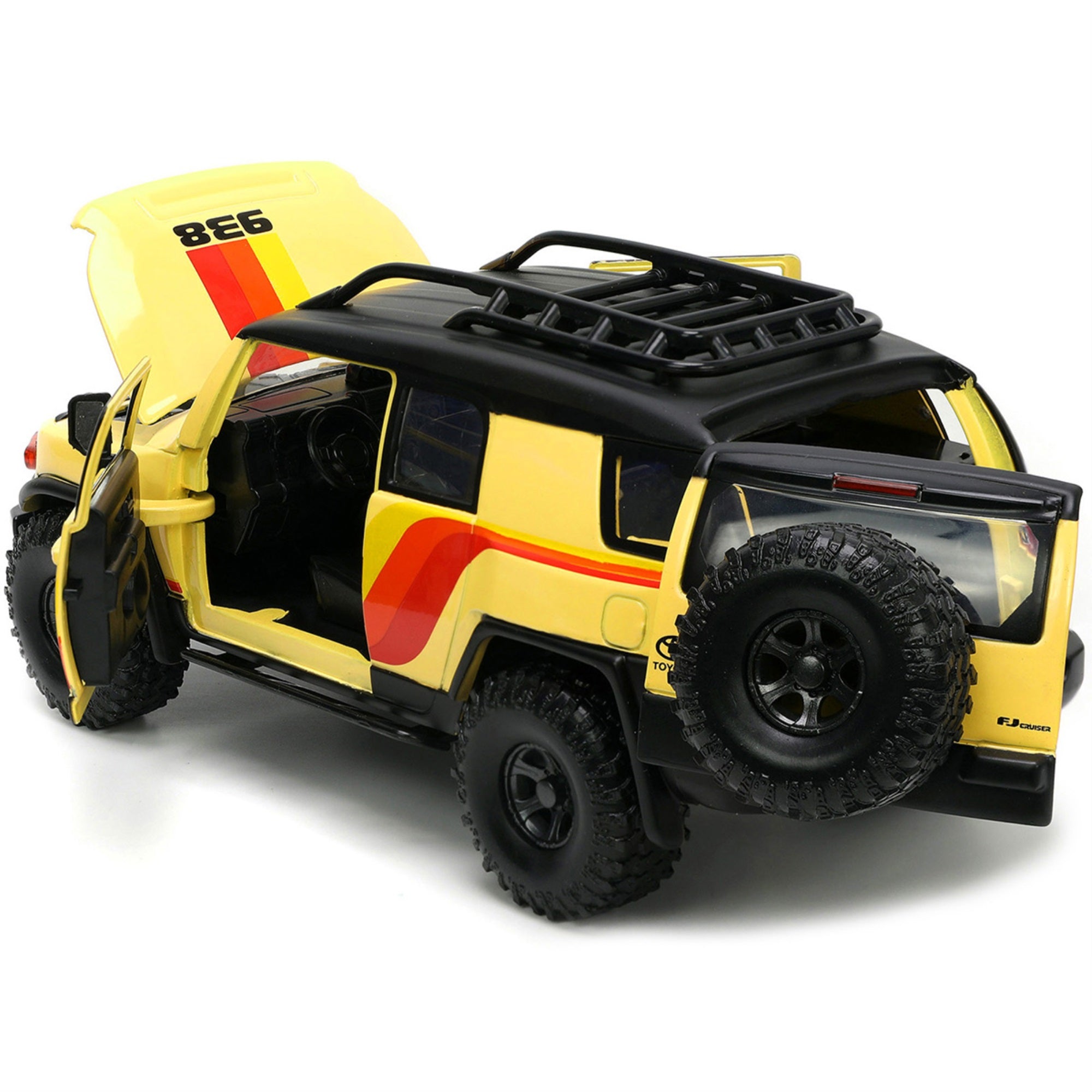 Toyota Fj Cruiser #938 Cream With Matt Black Top With Roof Rack And Stripes ''Kc Hilites'' With Extra Wheels ''Just Trucks'' Ser
