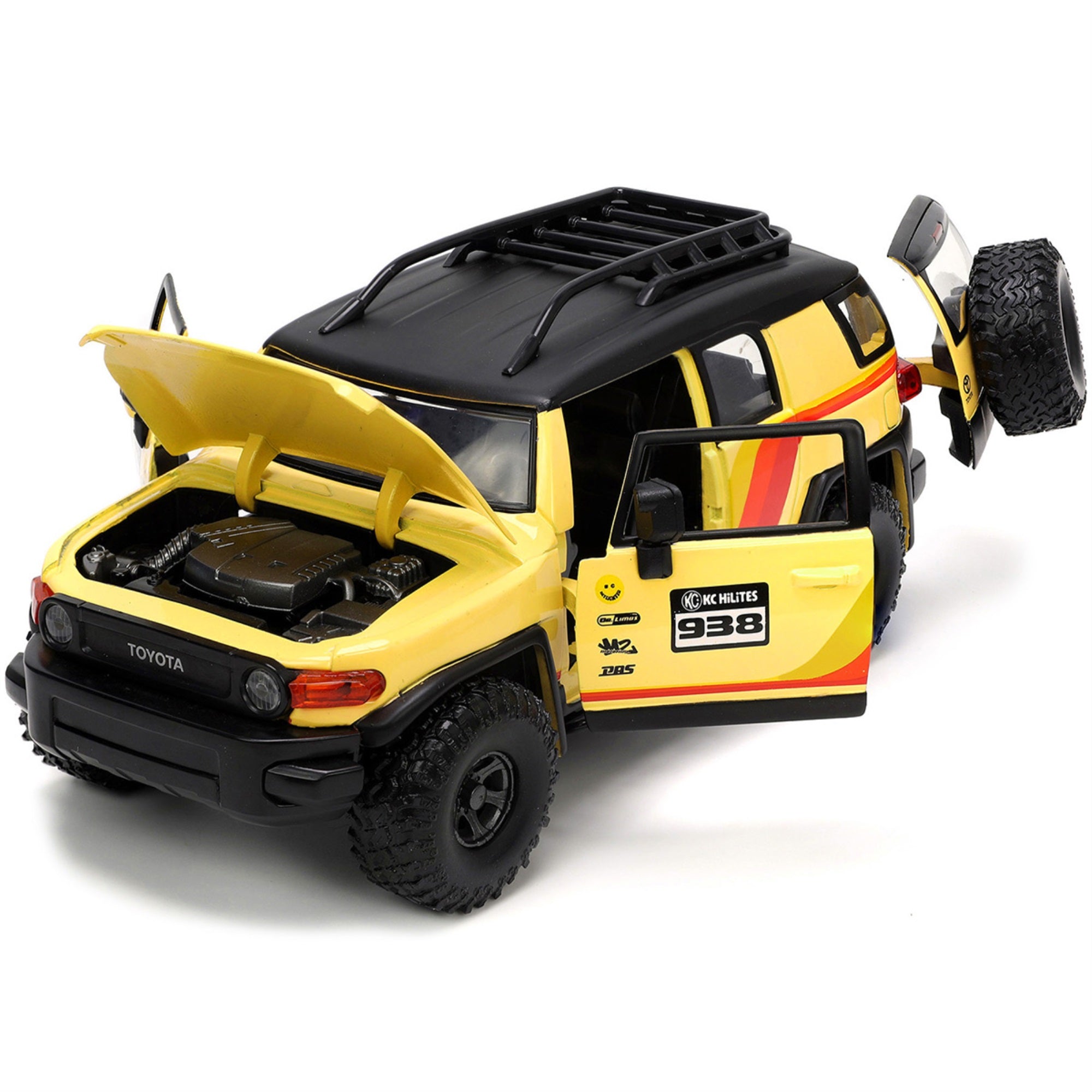 Toyota Fj Cruiser #938 Cream With Matt Black Top With Roof Rack And Stripes ''Kc Hilites'' With Extra Wheels ''Just Trucks'' Ser
