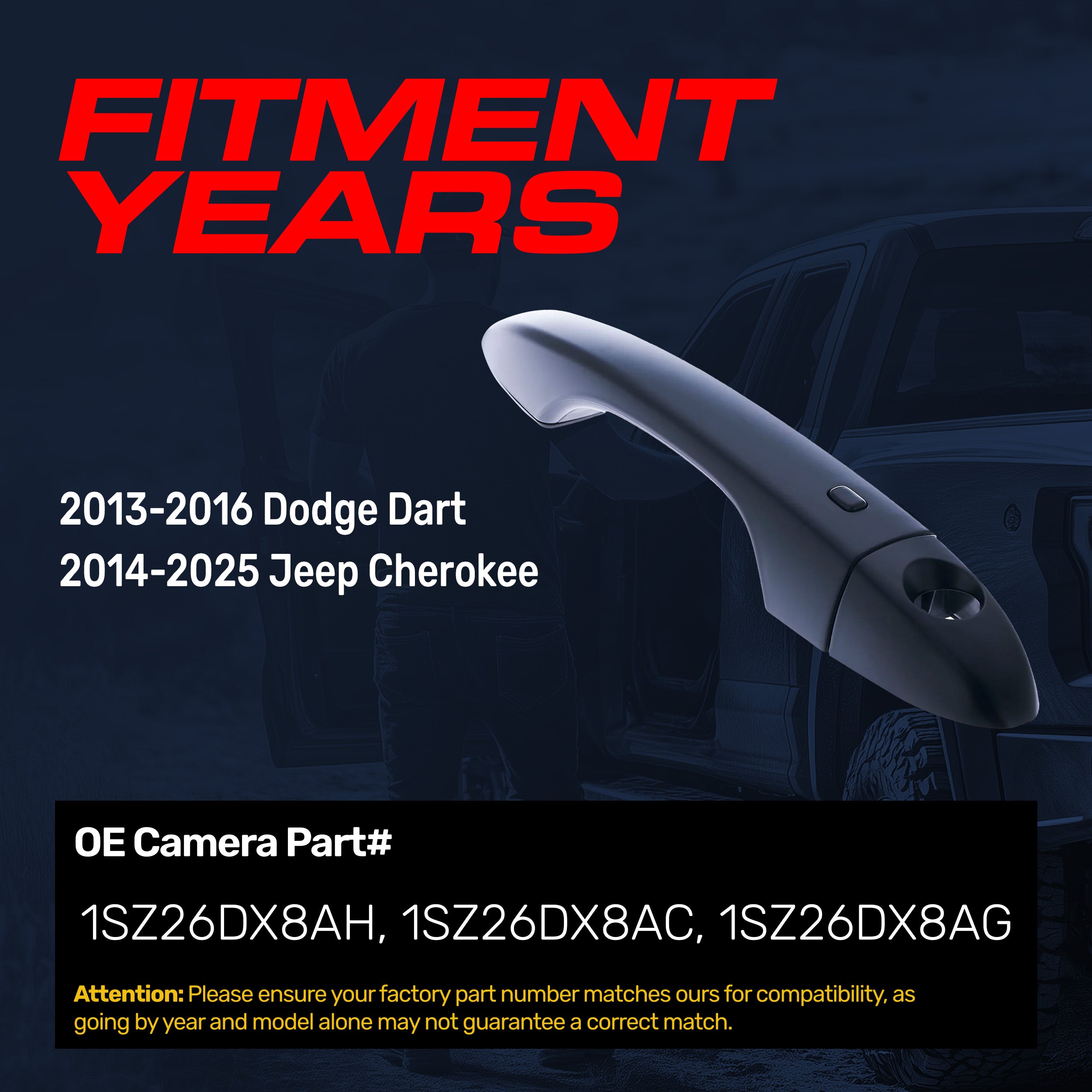 Exterior Door Handle Black Replacement for Dodge Dart (2013-2016) / Jeep Cherokee (2014-2025) OE Part # 1SZ26DX8AH, 1SZ26DX8AC, 1SZ26DX8AG | Front Left Driver Side w/ Keyhole