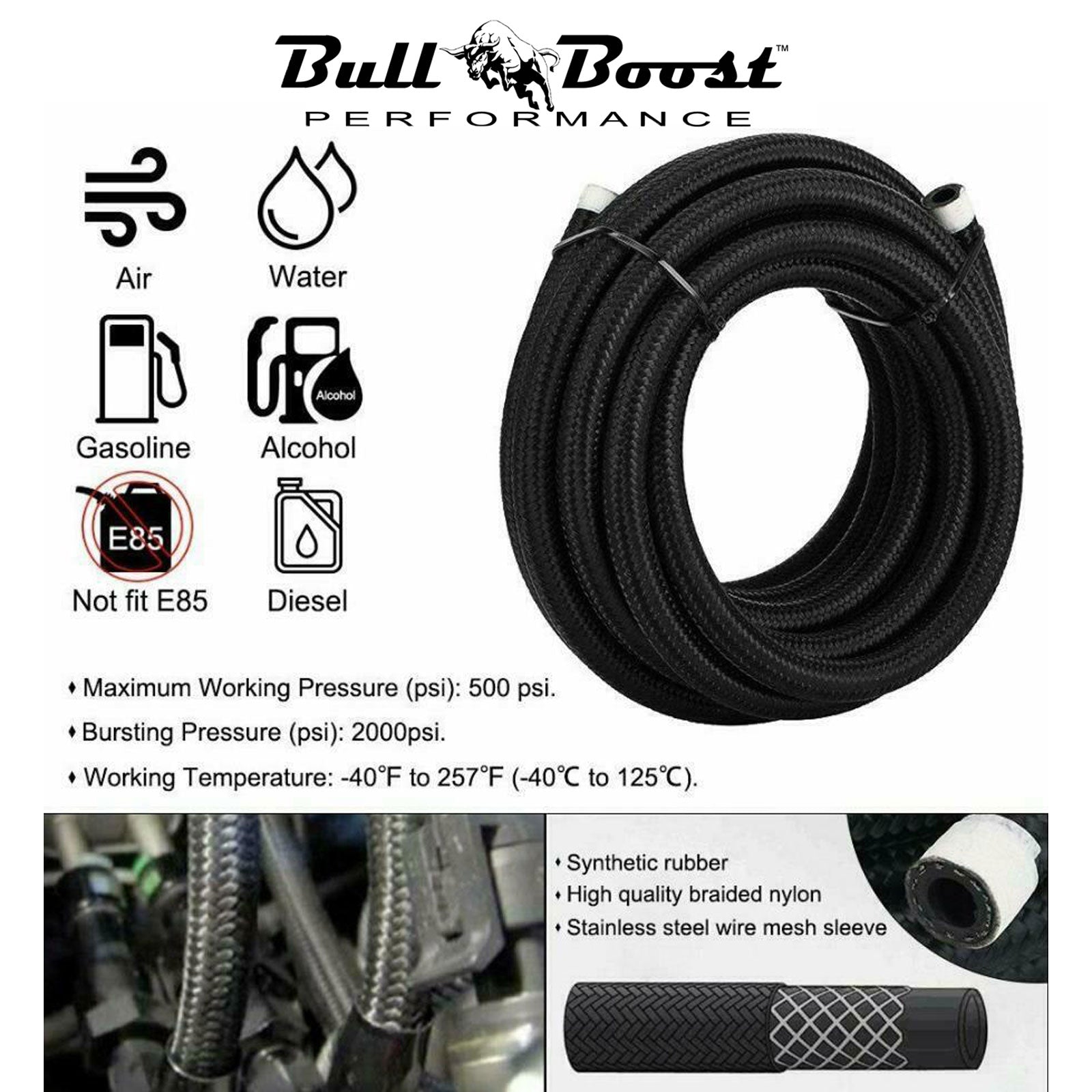 -6 AN Braided 3-8 Fuel Line Oil-Gas-Fuel Hose Line Aluminum Hose End Fitting Kit
