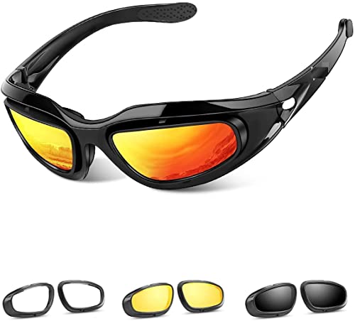 Linist Polarized Motorcycle Riding Goggles, Windproof Cycling Glasses Uv400 Outdoor Sports Sunglasses Interchangeable Lenes For