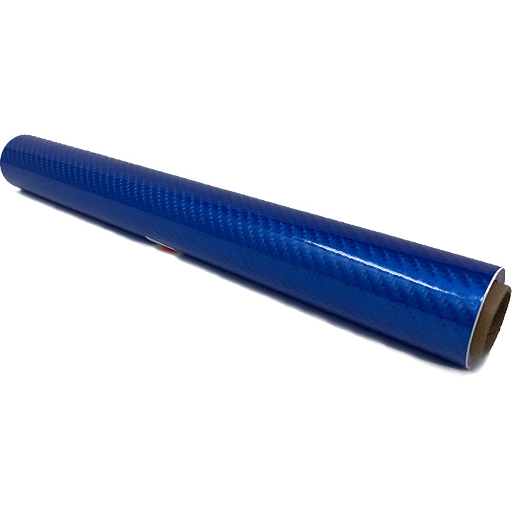 RockRose 7D Blue Carbon Fiber Vinyl Wrap 1FT x 10FT - Anti-Wrinkle, Air Release, Self-Adhesive Car Sticker, Model CR7D-B-12-