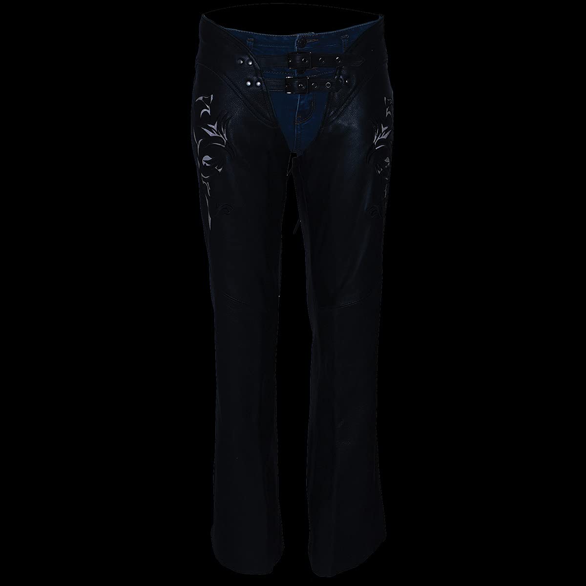 Milwaukee Leather Chaps for Women Black Low-Rise Waist- Double Buckle Reflective Embroidery Motorcycle Chap- ML1187-3X-Large