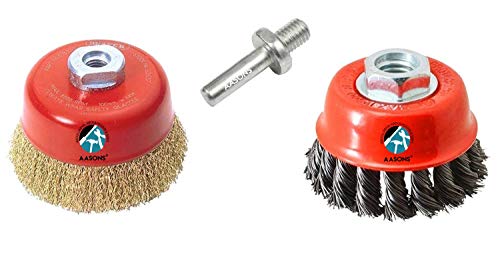 Aasons Twisted And Crimped 3 Cup Brush Set Combo For Removing Rust, Paint & Polishing Can Be Used With 4 Angle Grinder Or Dril
