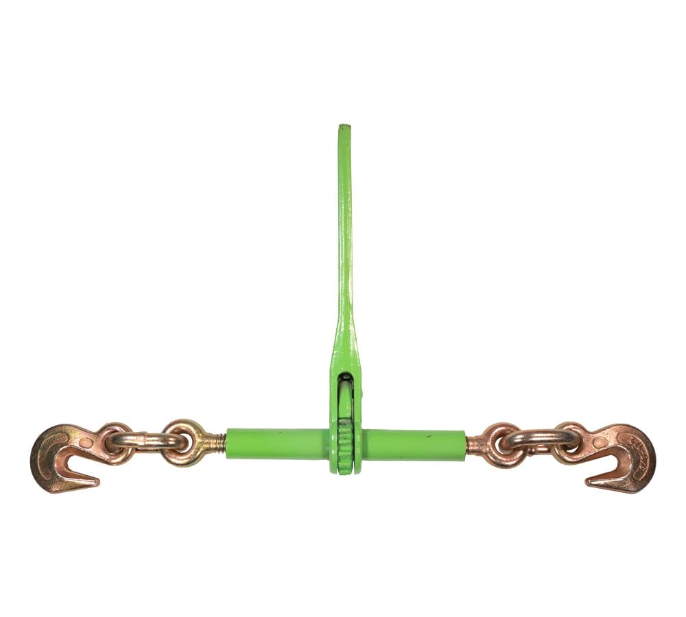 Mytee Products 5 Pack 3/8'' - 1/2'' Hi-Viz Green Heavy Duty Ratchet Load Chain Binder With Grab Hooks - 9,200 Lbs Working Load L