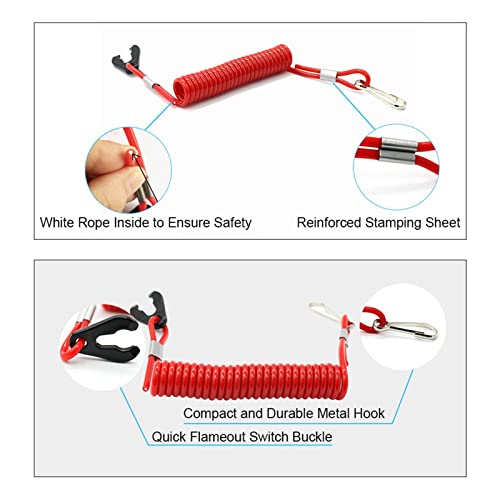 Keenso Universal Outboard Kill Switch Keys Motorcycle Outboard Lawn Mowers Emergency Engine Kill Stop Switch W/Tether Lanyard Co