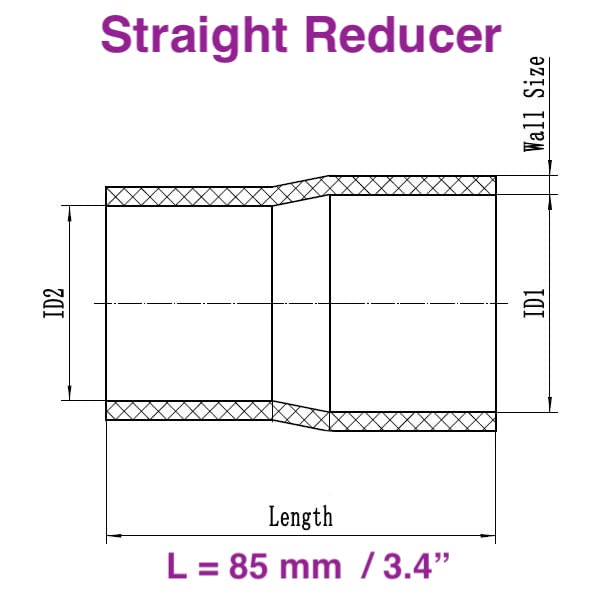 Autobahn88 Automotive Silicone Hose Bend, Reducer Coupler, ID=2.75'' to 2'' (70 to 51mm), Length 3.3'' (85mm), Wall Thickness= 0