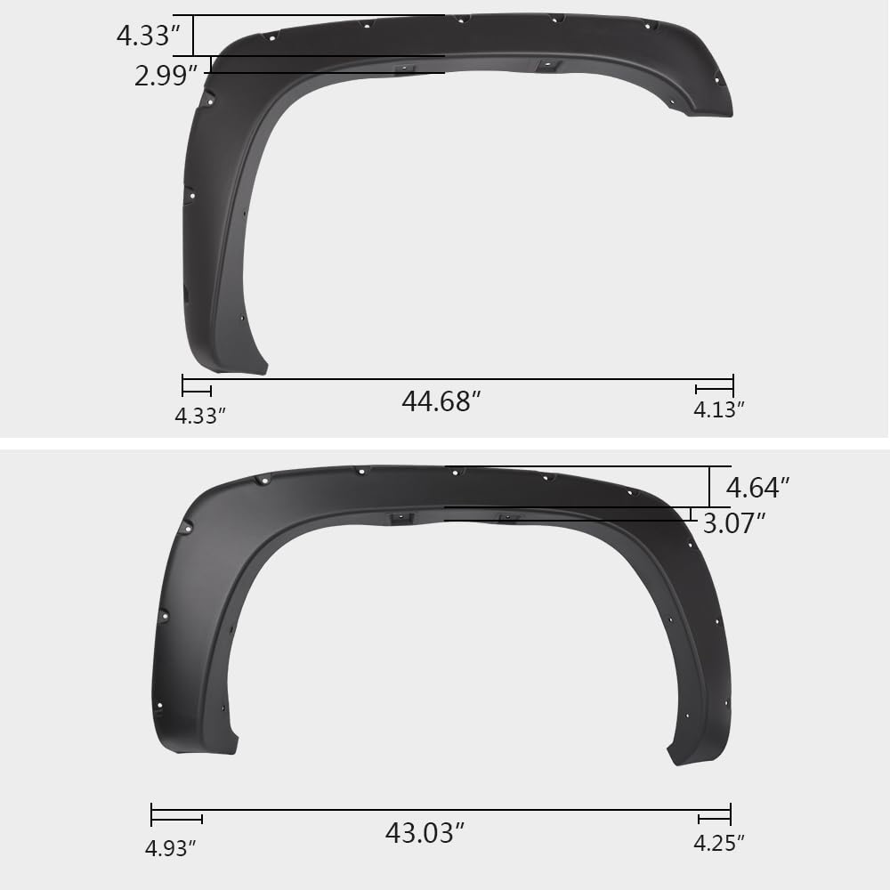 PIT66 Pocket Rivet Upgrade Fender Flares for 1999-2006 Chevy Silverado/GMC Sierra, Textured Black Finish, Fits 99-06 Models