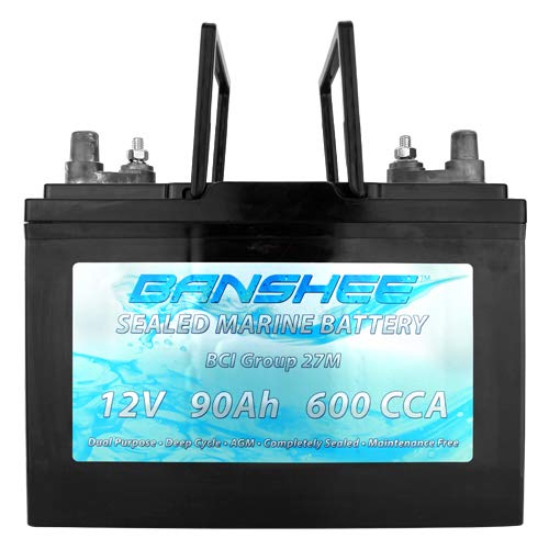 Banshee 27M Deep Cycle AGM Marine Battery - 12V 90Ah, Black, Maintenance-Free, 600 CCA, Dual Terminals for Boats, RVs, Solar