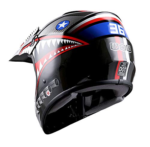 WOW Youth Motocross Helmet - Small, Thermoplastic, Monster Shark Black, Model WI-32
