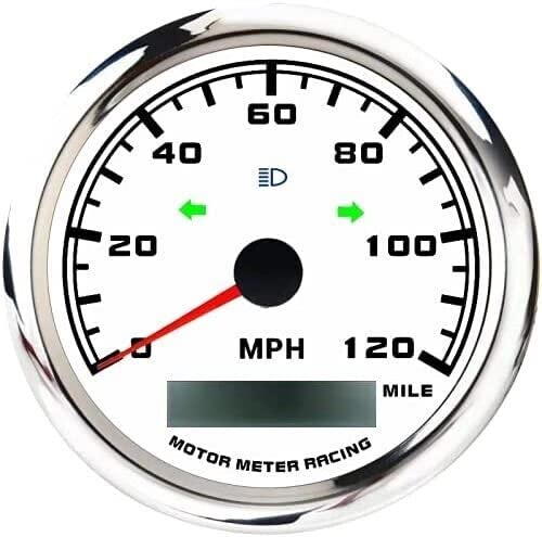 Motor Meter Racing W Pro 85Mm 3-3/8'' Gps Speedometer With Turn Signal High Beam 120 Mph White Dial Red Led Digital Odometer Wat