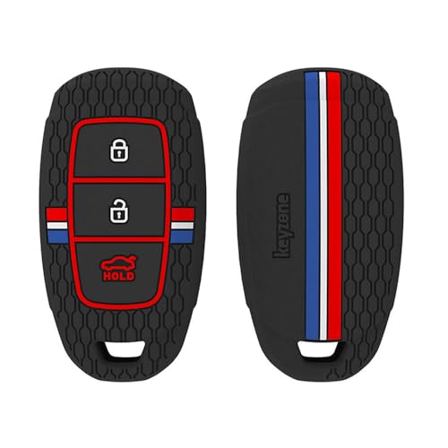 Keyzone Striped Silicone Key Cover Compatible For Hyundai I20, Kona, Verna 2018 Onwards 3 Button Smart Key (Black)