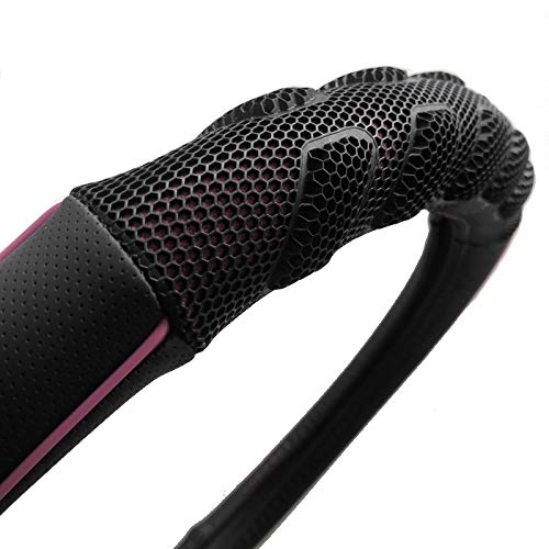 Flying Banner Car Steering Wheel Cover Faux Leather Massage Universal Fit 3D Honeycomb Hole Anti-Slip Sporty 15 Inches (Pink Bla