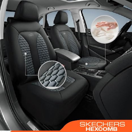 Skechers Memory Foam Car Seat Covers, Hexcomb Breathable Thick Seat Covers Two Front Seat Covers, Airbag Compatible, Automotive