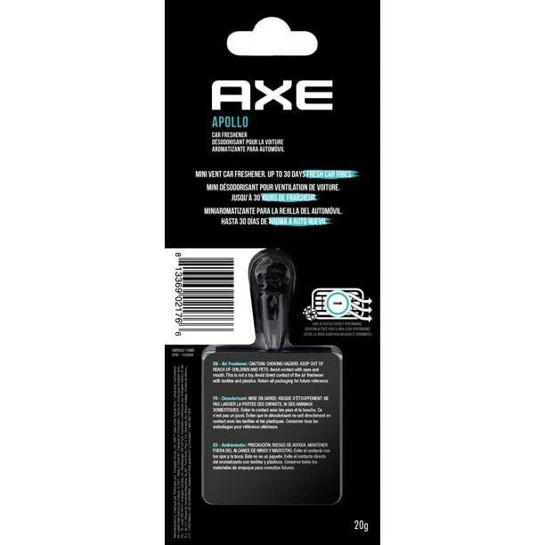AXE Air Freshener Mini Vent Clip, Odor Eliminator, Air Purifier Provides A Long Lasting Scent (0.7 Fl Oz (Pack of 4), Apollo)