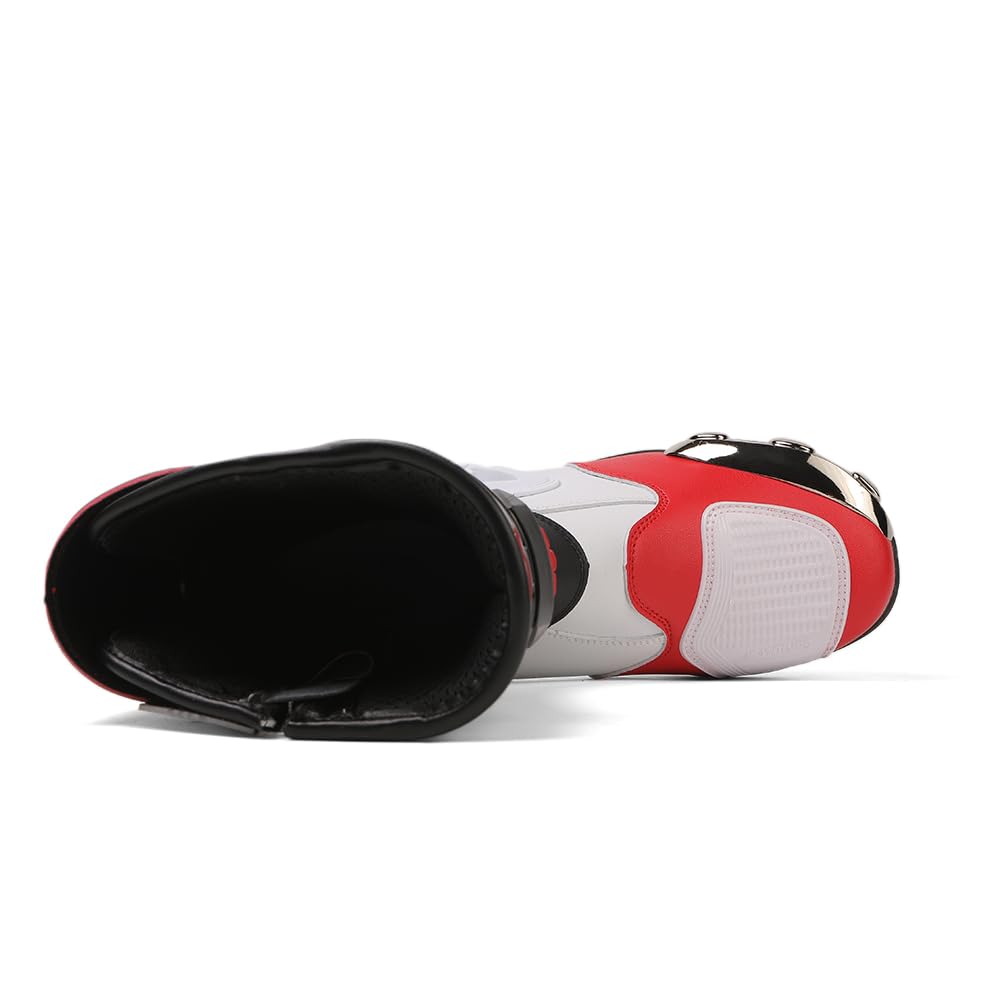 Zeozoom Motorcycle Riding Boots for Men & Women, Red, Size 10 US, Anti-Slip Leather, Model zeo-001, Racing Sports Footwear