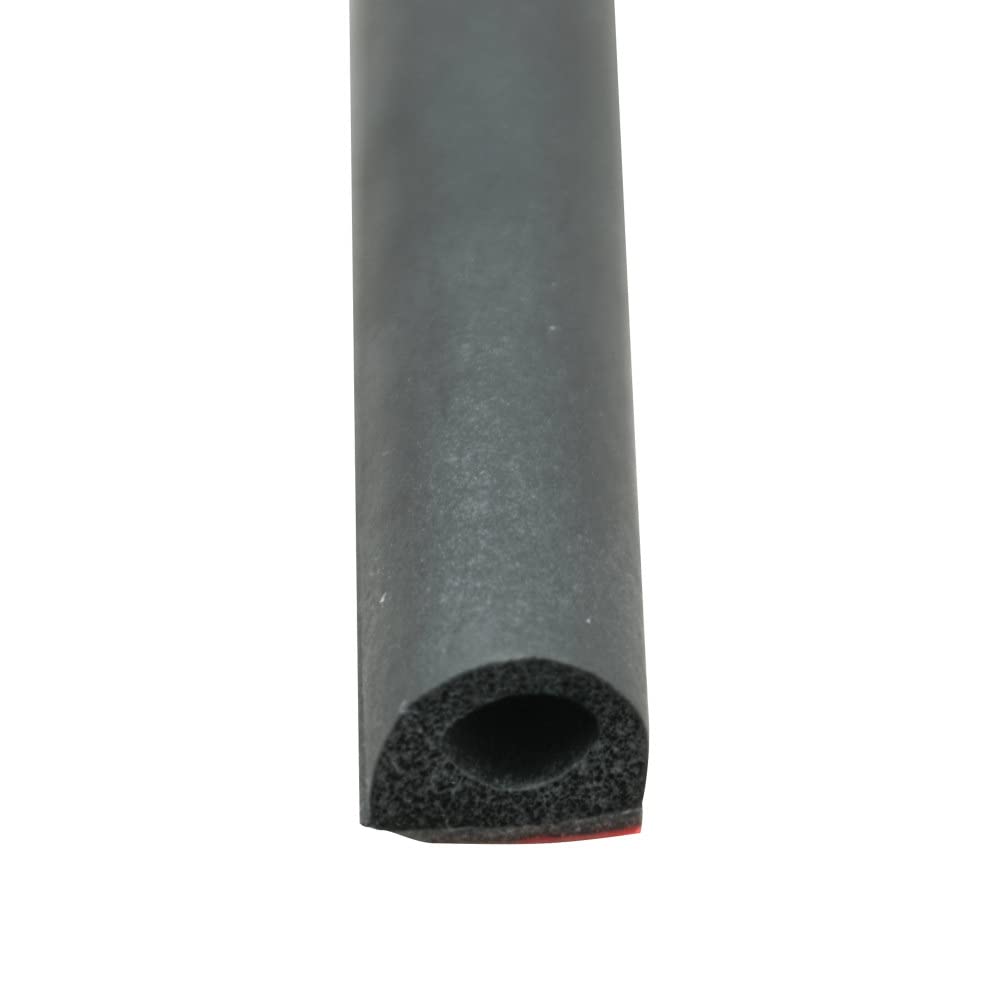 AP Products 018-318 Non-Ribbed D-Seal with PSA (White Tape) - Black, 3/4 x 1/2 x 50