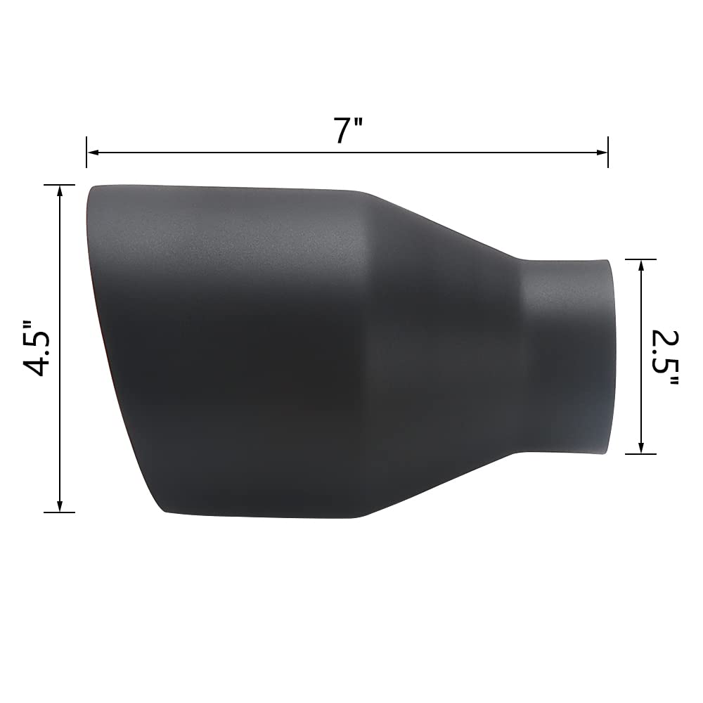 LCGP Universal Diesel Exhaust Tip - 2.5" Inlet, 4.5" Outlet, 7" Long, Black Double Wall Angle Cut