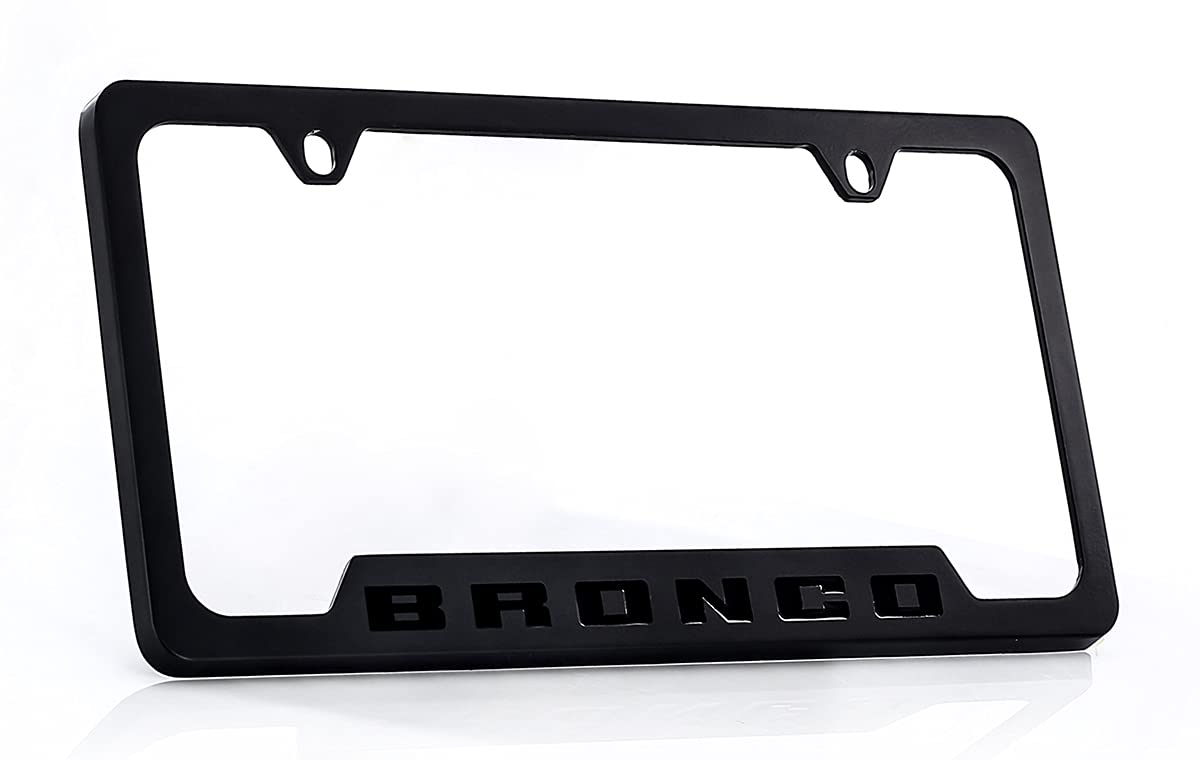 Ford Bronco Metal License Plate Frame Tag Holder - Black With Black