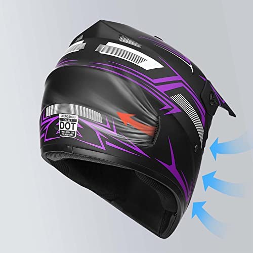 Yesmotor Youth Kids Full Face Motocross Helmet - DOT Approved, Large, Purple, Includes Gloves, Goggles, Mask, ATV, BMX, Dirt Bike
