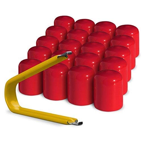 Colorlugs Vinyl Lug Nut Cover | Red | Flexible Fit Wheel Lug Nut Cap | Fits 17 Mm | Pack Of 20 | Includes Deluxe Extractor | Mad