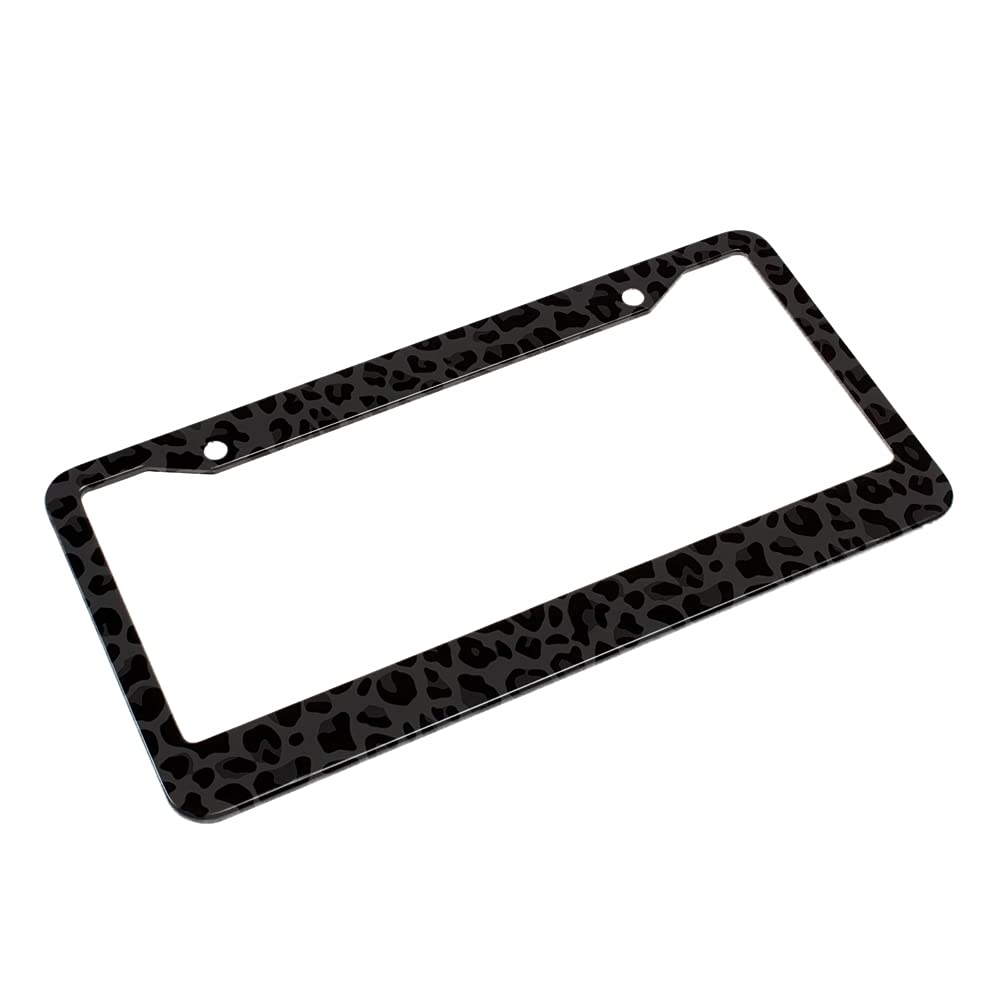 Beabes Black Animal Print License Plate Frame, Aluminum, 6.4x12.4 inch, Leopard/Giraffe/Cheetah Pattern, Model: frames-txjz-a85