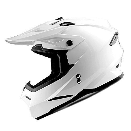 1Storm Motocross Helmet Bundle - Small Glossy White, Thermoplastic with Goggles & Skeleton Glove, Model HF801_GlossyWhite_Bundle