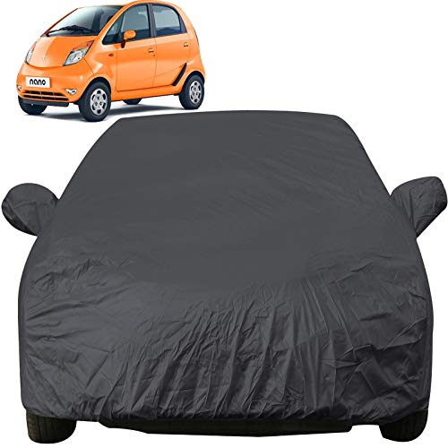 Autofact Car Body Cover With Mirror Pockets Compatible For Tata Nano (Triple Stitched, Bottom Fully Elastic, Dark Grey)