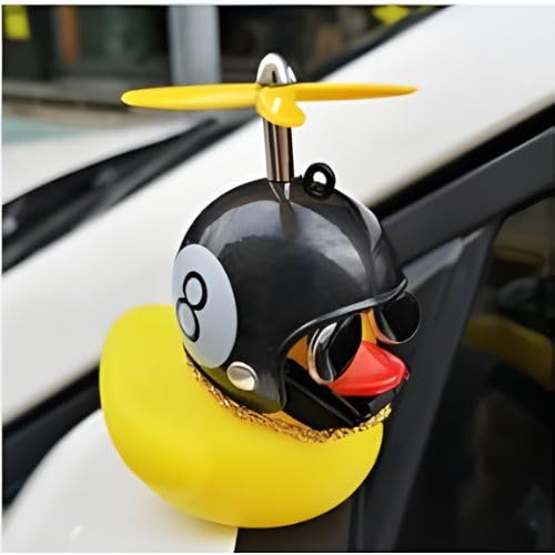 Merriment Yellow Duck Car Dashboard Decoration With Propeller Helmet, Squeeze Bicycle Horn, Sunglasses & Neck Chain For Toddler 