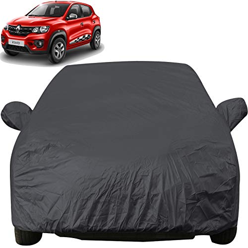 Kwid Dustproof Car Cover With Mirror Pockets, Grey Color, Taffeta Polyster,Triple Stitched, Compatible With Renaults Kwid Car Co