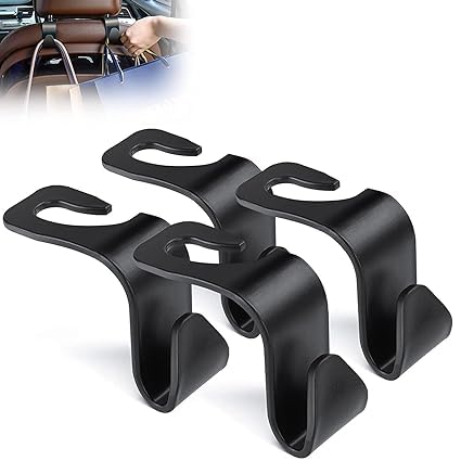 Car Backseat Headrest Hook, 4 Pcs Plastic Hanging Storage Holder, Car Organiser, Space Saving, Suitable For All Cars, Black