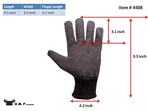 G & F 4408 Heavy Weight 9Oz. Brown Jersey Work Gloves, Knit Wrist, Sold By Dozen (12-Pairs) - Large