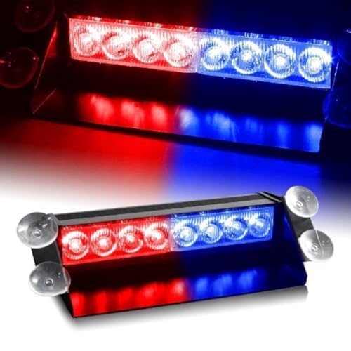 Automaze Red/Blue 8Led Car Dashboard Strobe Flasher Police Light 3 Modes For All Cars