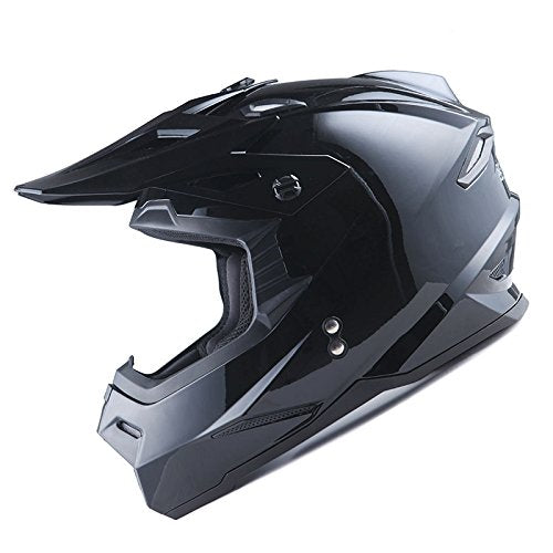 1Storm Motocross Helmet Bundle - Large Glossy Black, Thermoplastic with Goggles & Skeleton Gloves, Model HF801