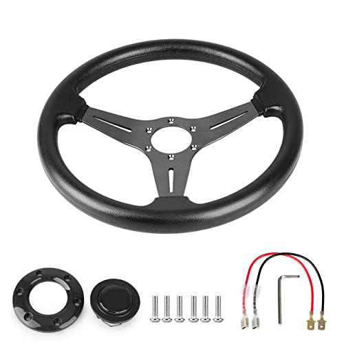 Yehicy 13.8” Auto Racing Steering Wheel Flat Drifting 6 Bolts Car Sport Steering Wheel Pu Leather And Aluminum Spokes With Horn Button