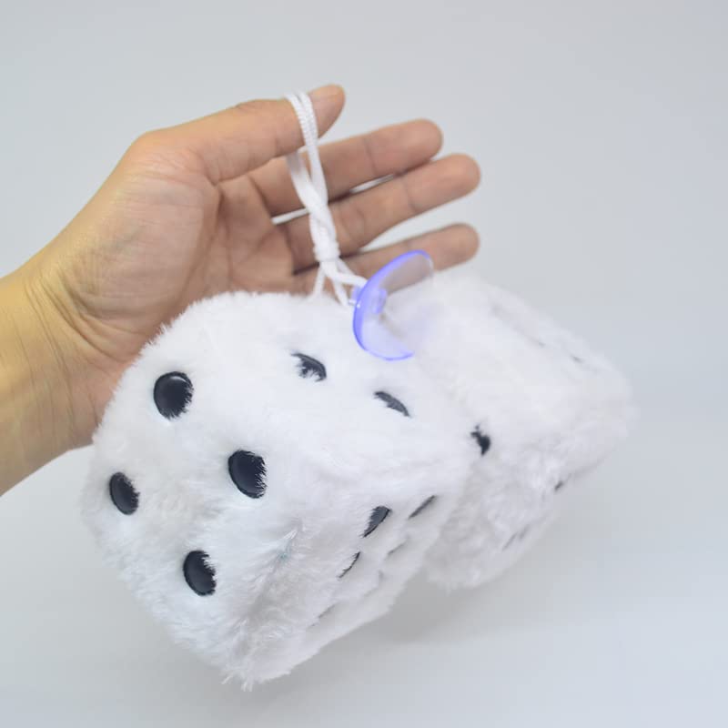 Fuzzy Plush Dice For Car Mirror, Pair Of Retro 3    Yellow Dice With Black Dots For Car Interior Hanging Ornament Decoration