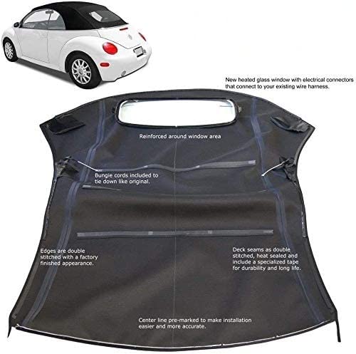 AutoBerry Volkswagen Beetle Convertible Top & Heated Glass Window, Black Canvas Cloth, Model AB-001-CT-Black, 2003-2009
