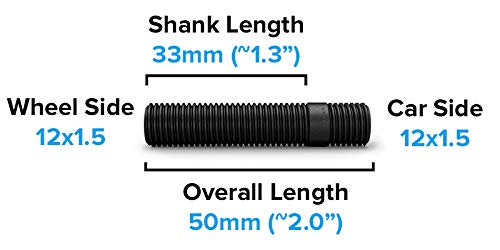 20Pcs Black Wheel Stud Conversion - 12X1.5 To 12X1.5, 33Mm Shank Length - Compatible With Bmw 128I 135I 318I 320I 325I 328I 335I M3 525I 528I 530I 535I M5 Z3 Z4 E36 E46 E60 E90 E92 E93