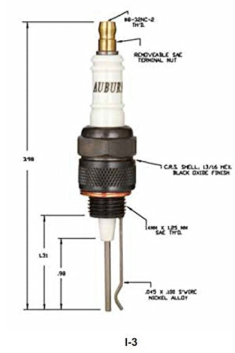 Auburn I-3 Igniter Spark Plug - Nickel Center Electrode, Model CECOMINOD019479
