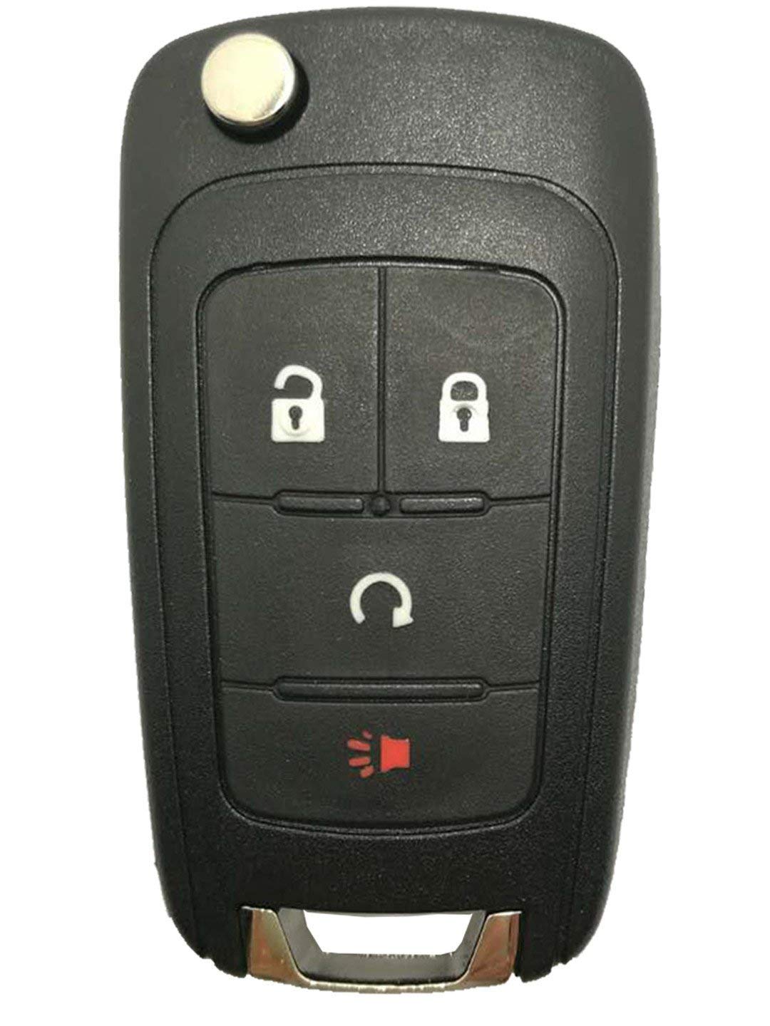 Key Fob Case Shell Fit For Gmc Chevrolet Chevy Equinox Sonic Trax Terrain 4 Buttons Replacement Flip Folding Smart Car Key Fob Cover With Uncut Blade Blank (4 Buttons Key Fob Shell)