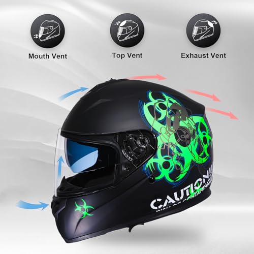 TRIANGLE Full Face Motorcycle Helmet Dual Visor DOT Approved Medium Matte Green TFF17-17301