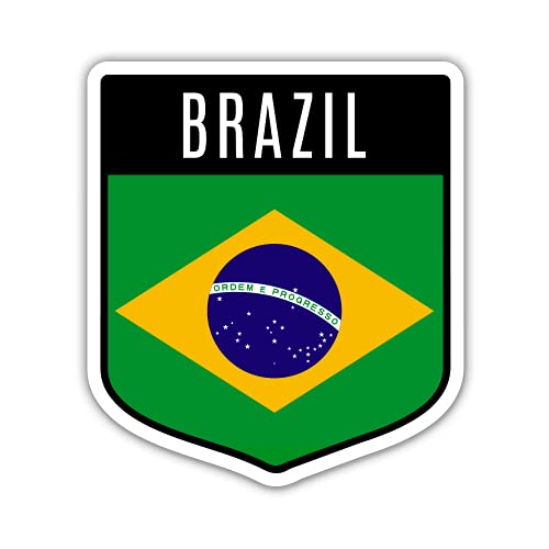Squiddy Brazil Flag Shield - Vinyl Sticker Decal for Phone, Laptop, Water Bottle (3 high)