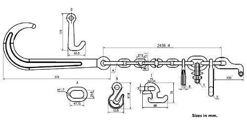 Mytee Products 2 Pack 5/16''X8' Leg G70 15'' Long Shank J Hook Tow Chain W/Rtj Cluster Hook & Grab Hook - 4700 Lbs Wll Heavy Dut
