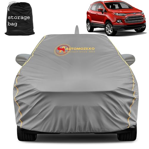 Automozexo Ford Ecosport Car Cover With Mirror & Antena Pocket Waterproof Inner Cotton Layer Adjustable Belt Bottom Elastic Trip