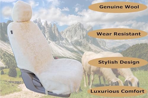 SHEEPSKIN ELITE Premium Sheepskin Car Seat Cover - Beige, 56" x 23", Model SB - 10152879, All Season Comfort & Easy Installation