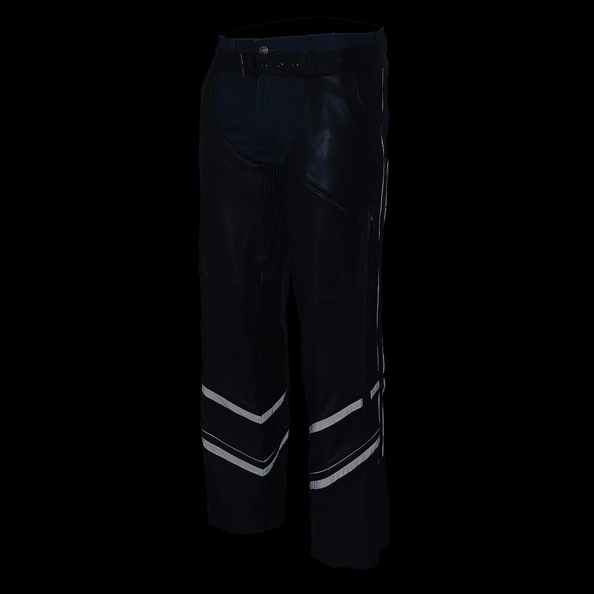 Milwaukee Leather ML1144 Men's Black Premium Leather Vented Motorcycle Rider Chaps w/Reflective Piping - Small