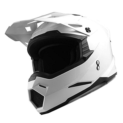 1Storm Motocross Helmet Bundle - Small Glossy White, Thermoplastic with Goggles & Skeleton Glove, Model HF801_GlossyWhite_Bundle