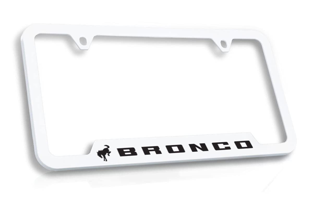 Ford Bronco UV Printed Plastic License Plate Frame - White & Black Design