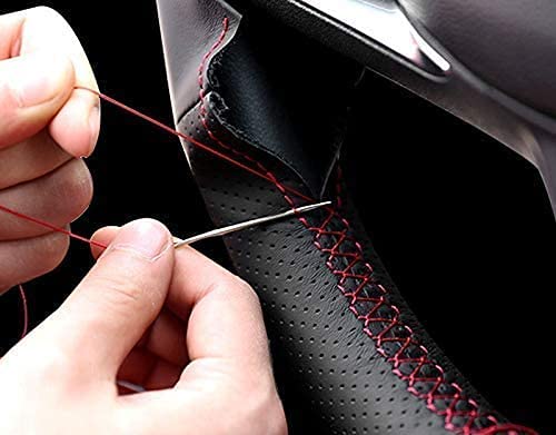 Carkooler Diy Steering Wheel Cover Custom Fit For 2017 2018 Mazda 3 / 2017-2020 Mazda Cx-5 Mazda 6 / 2016-2020 Cx-9 / 2018 2019 2020 Cx-3 15 Inches Black Leather Carbon Fiber Interior Accessories