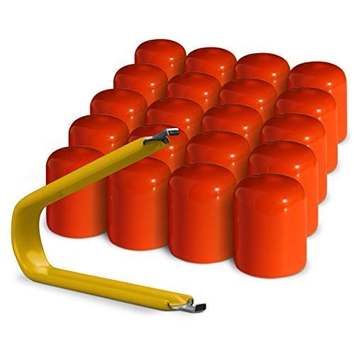 Colorlugs Vinyl Lug Nut Cover | Orange | Flexible Fit Wheel Lug Nut Cap | Fits 19 Mm | Pack Of 20 | Includes Deluxe Extractor |